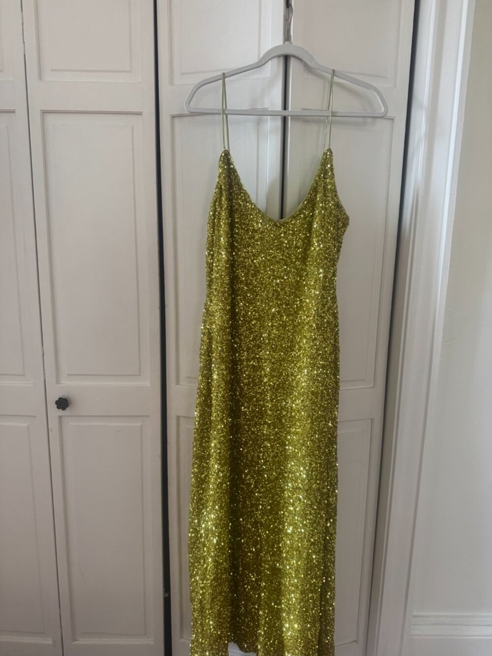 Never Fully Dressed Lime Green Sequin Slip Dress Size 14 - Picture 3 of 6